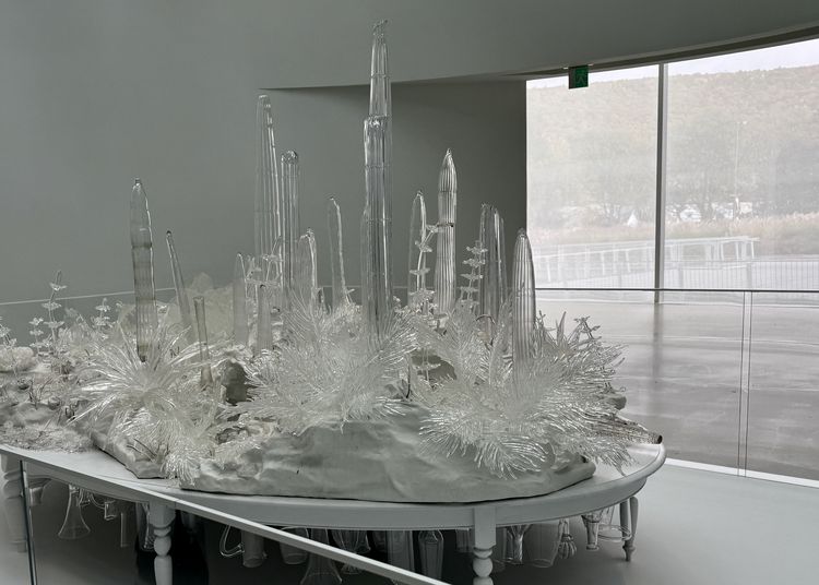 A large-scale glass and mixed-media sculpture by Beth Lipman titled 